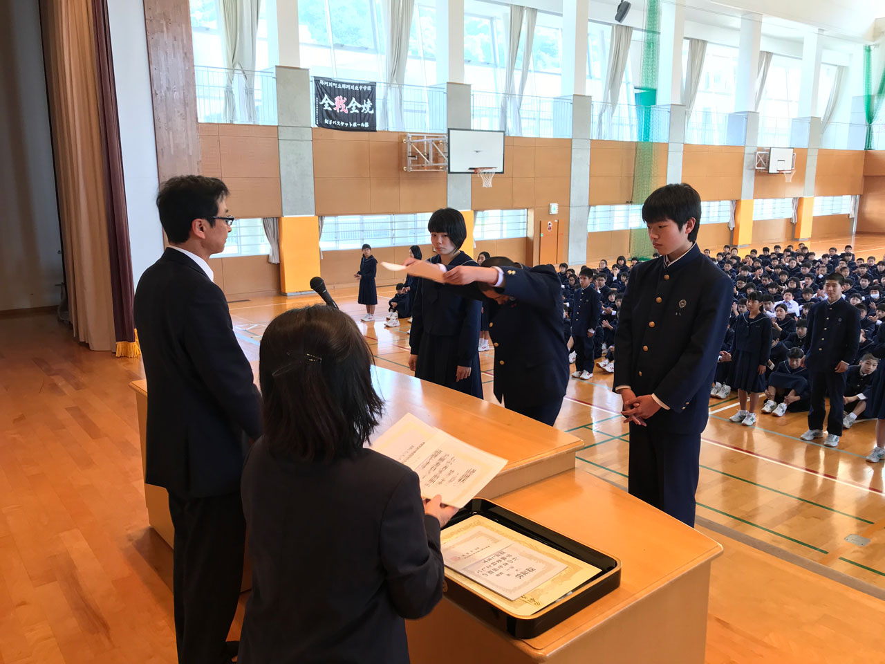 那珂川北中学校　前期学級委員認証式