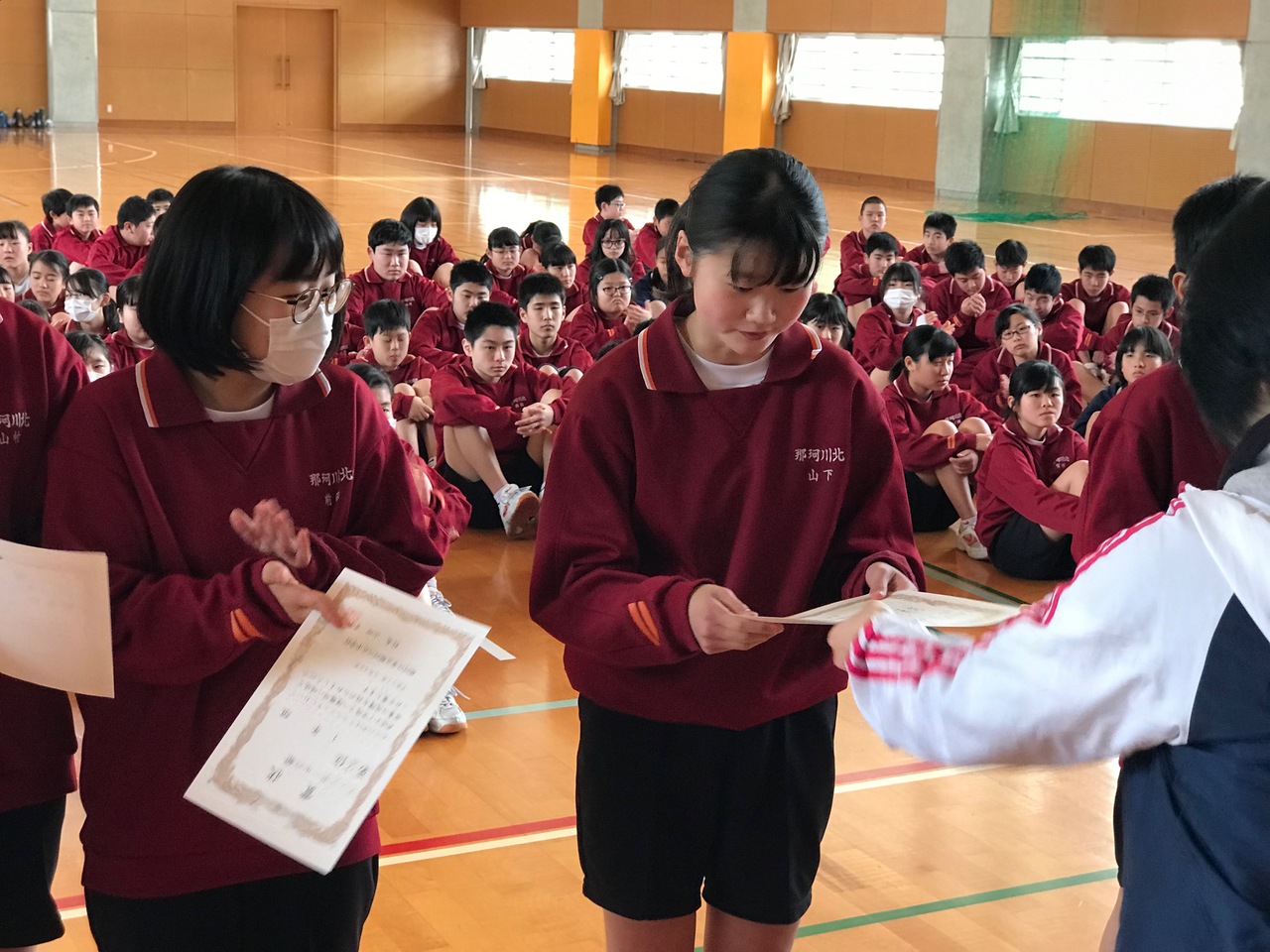 那珂川北中学校 クラスマッチ 表彰式